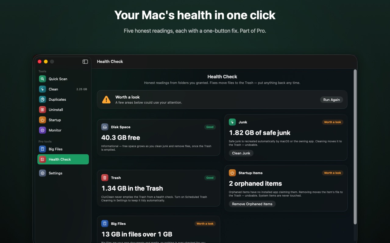 Health Check — your Mac's health in one click