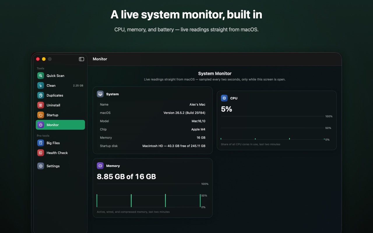 Monitor — a live system monitor, built in